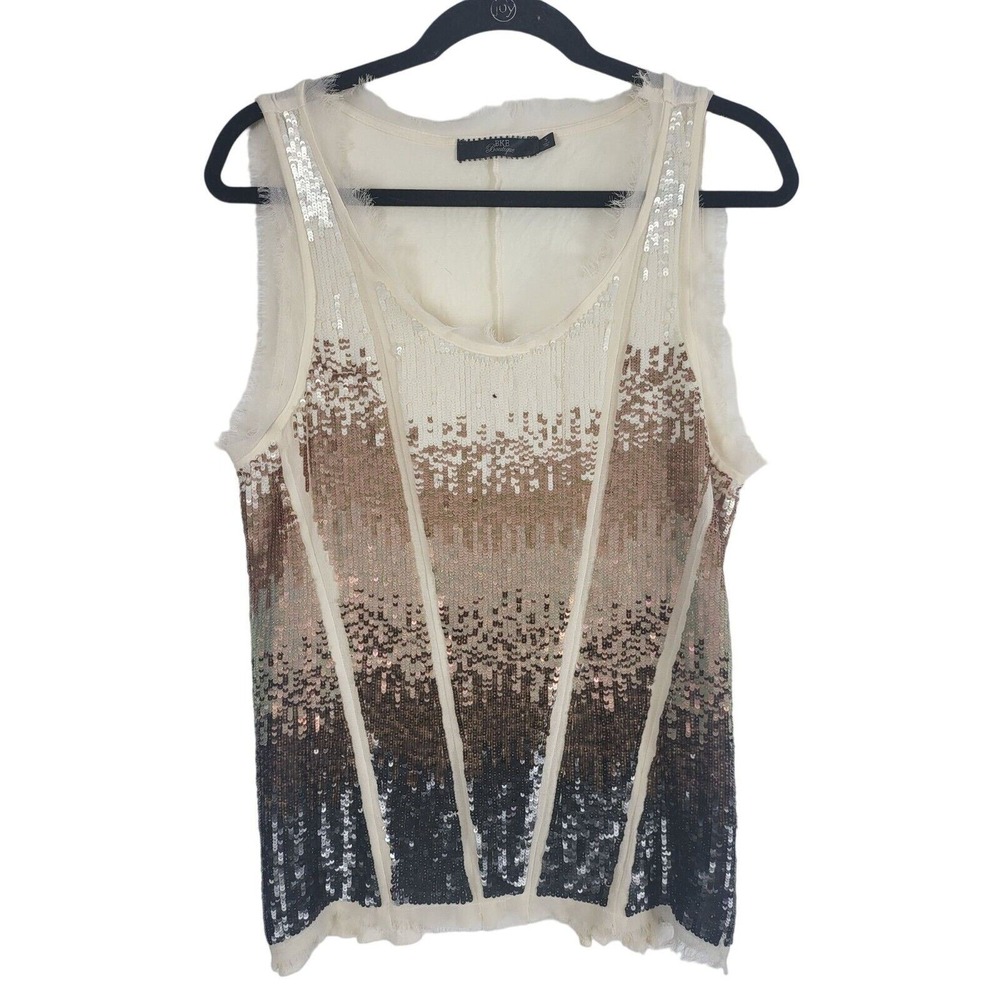 BKE Boutique New Year's Tank Top S Womens Flip Sequin Sleeveless Ombre Pullover